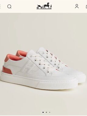Hermes White Sneakers with Coral Orange Accents